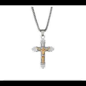 Men's Two Tone Stainless Steel Crucifix Pendant
